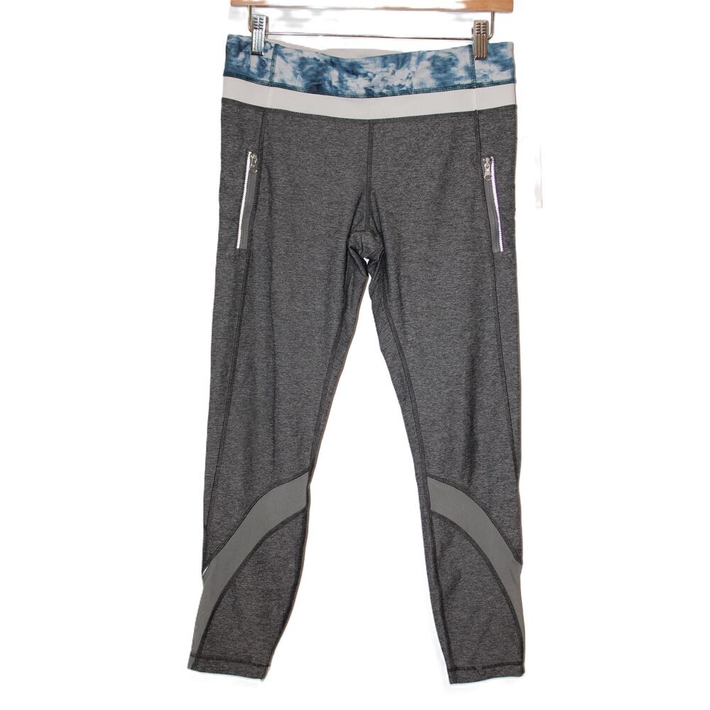Lululemon Athletica Inspire Tight II Mesh Gray Silver Blue Leggings Size 8